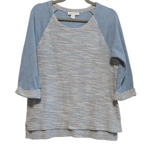 Coldwater Creek Blue Space Dye Raglan 3/4 Sleeve Cotton Knit Top Womens Large 14